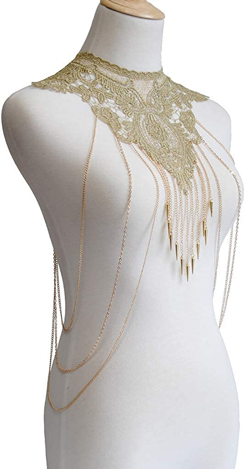 Gold Fine Chain Flower Lace Bikini Body Chain Necklace Jewelry for Women Apparel & Accessories > Jewelry > Body Jewelry Aomcisi
