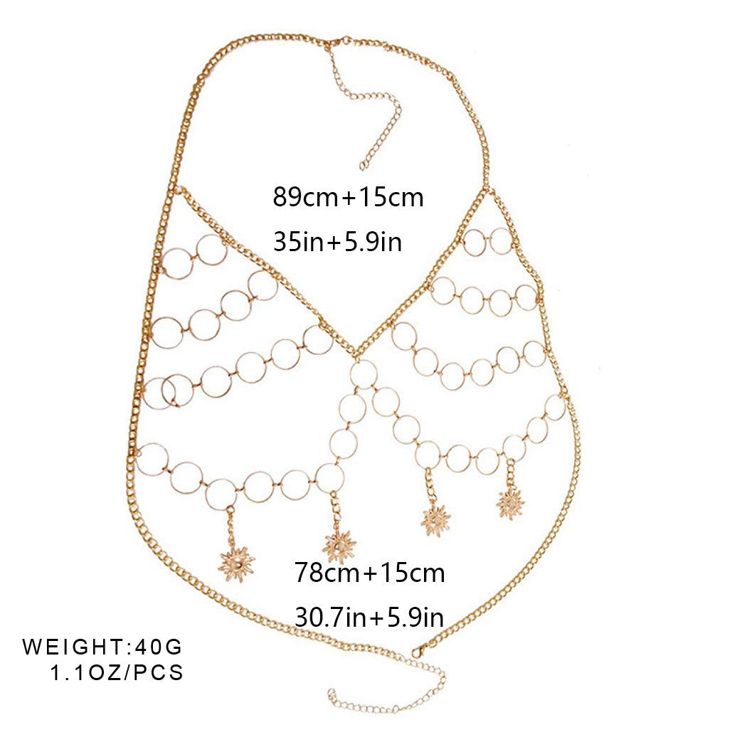 Jeweky Boho Circle Bra Chest Chain Gold Harness Crop Top Body Chains Beach Bikini Body Accessories Jewelry for Women and Girls Apparel & Accessories > Jewelry > Body Jewelry Artist Unknown