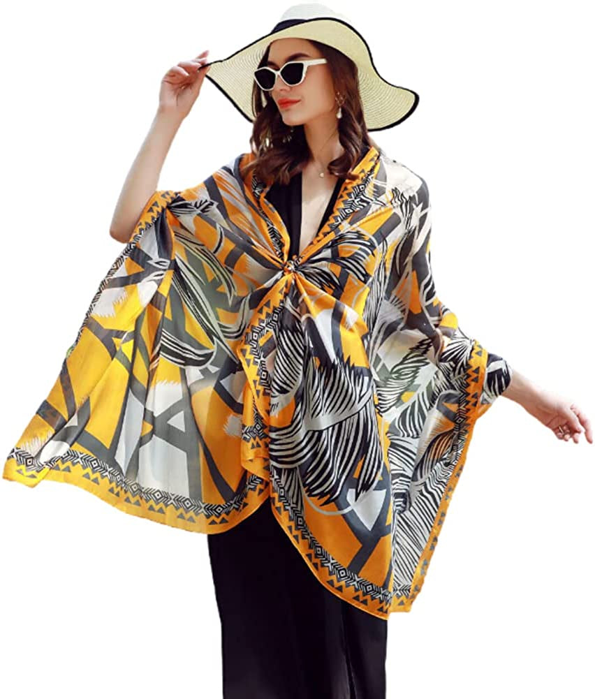 DANA XU Women'S Mulberry Satin Silk Fashion Summer Shawls Large Size Floral Scarf Oversize Soft Wraps for Evening Dresses Apparel & Accessories > Clothing Accessories > Scarves & Shawls DANA XU 45 Yellow