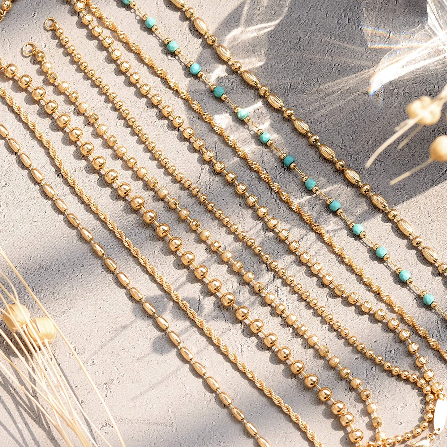 MEVECCO Gold Beaded Bracelets,18K Gold Plated Handmade Cute Satellite Diamond Cut Oval and round Beads Rope Chain Dainty Bracelet for Women Apparel & Accessories > Jewelry > Bracelets Mevecco