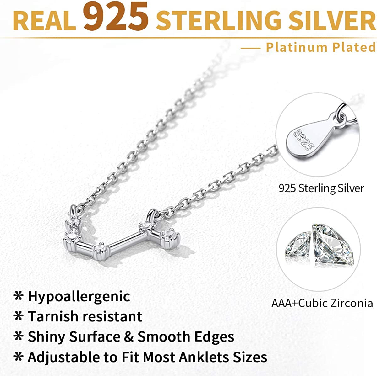 Chicsilver 12 Constellation Zodiac Anklet for Women Girls Sterling Silver Cubic Zirconia Horoscope Ankle Bracelets, 8"-10" Adjustable(With Gift Box) Apparel & Accessories > Jewelry > Anklets ChicSilver Jewelry