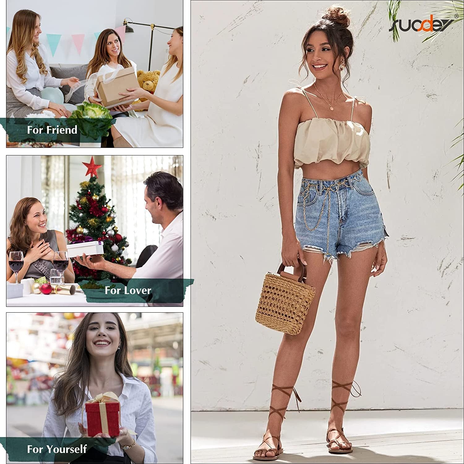 Metal Body Chain Women Belly Waist Chain SUOSDEY Fashion Body Jewelry Link Belts Apparel & Accessories > Jewelry > Body Jewelry SUOSDEY