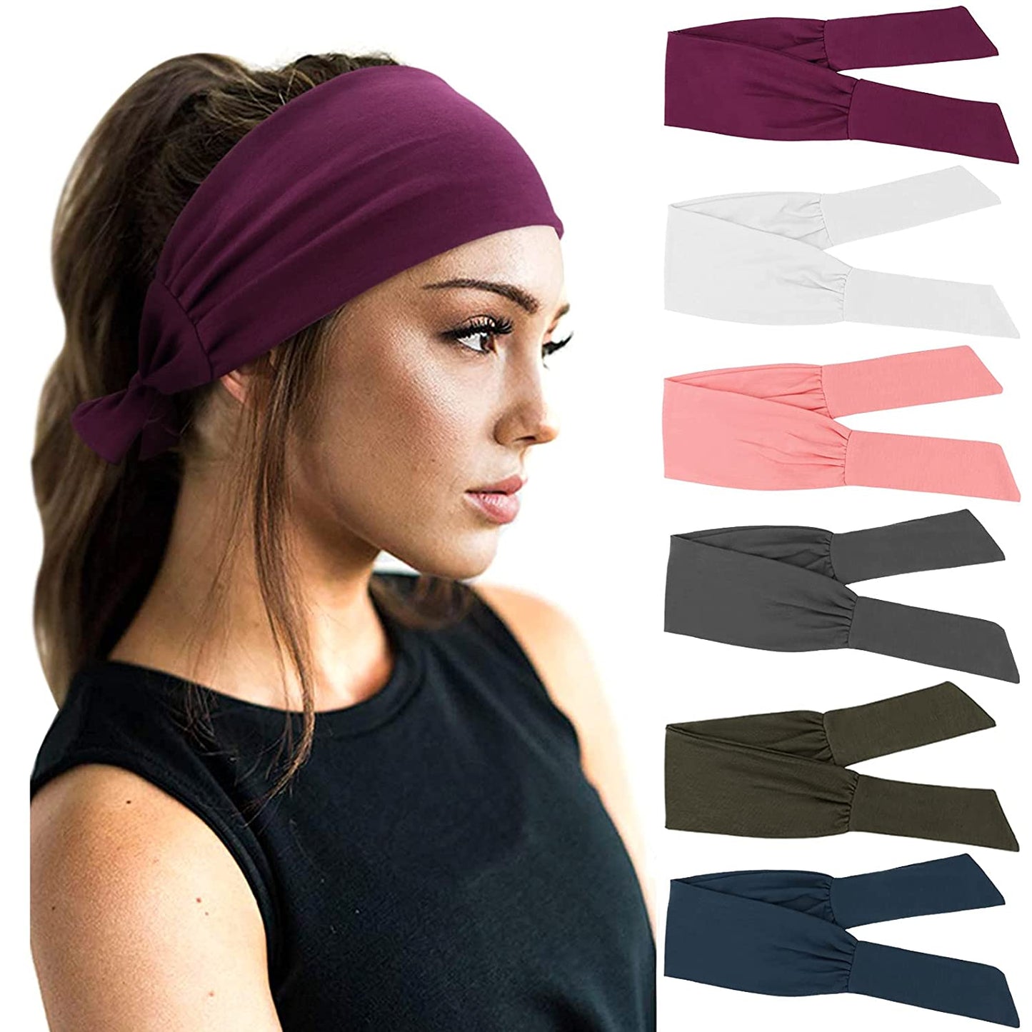 DRESHOW 6 PCS Adjustable Headbands for Women Knotted Headbands Cotton Elastic Non-Slip Fashion Hair Bands for Workout Sports Running Yoga Apparel & Accessories > Clothing Accessories > Bandanas & Headties DRESHOW 6 Pack J: Solid color Yoga