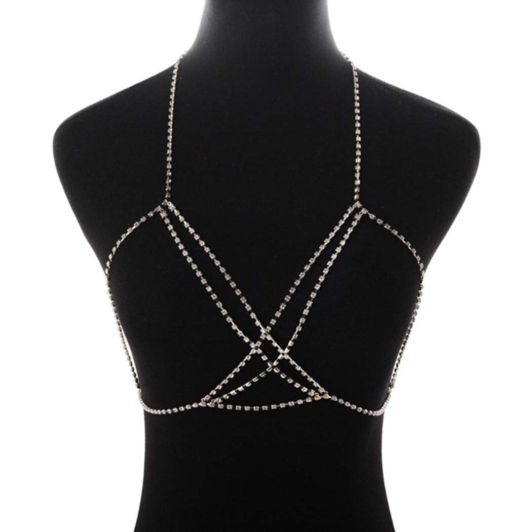 Victray Crystal Body Chain Bikini Body Chains Nightclub Chest Chain Fashion Body Jewelry for Women and Girls (Silver) Apparel & Accessories > Jewelry > Body Jewelry YD