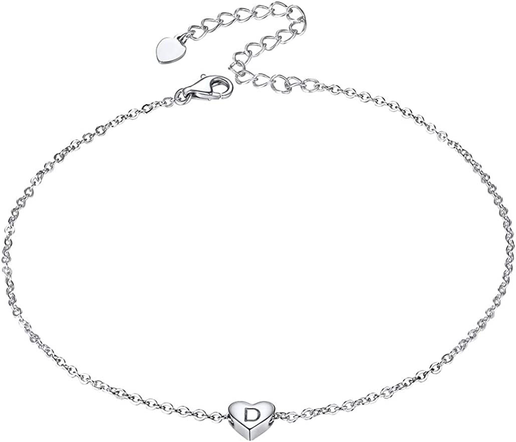 Silvora Sterling Silver Initial Anklets for Women, Teen Girls Foot Ankle Bracelet Letter Alphabet Anklets-Adjustable Chain with Gift Packaging Apparel & Accessories > Jewelry > Anklets Silvora D