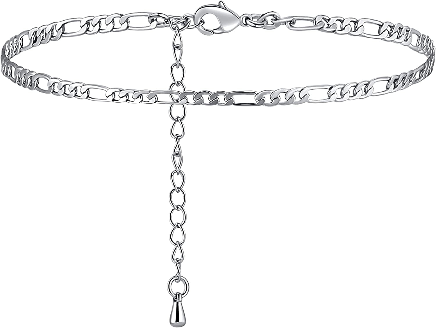 Pencros Dainty Layered Anklet,14K Gold Filled Cute Beads Satellite Chain Heart Boho Adjustable Anklets for Women Teen Girls Apparel & Accessories > Jewelry > Anklets Pencros figaro chain-silver