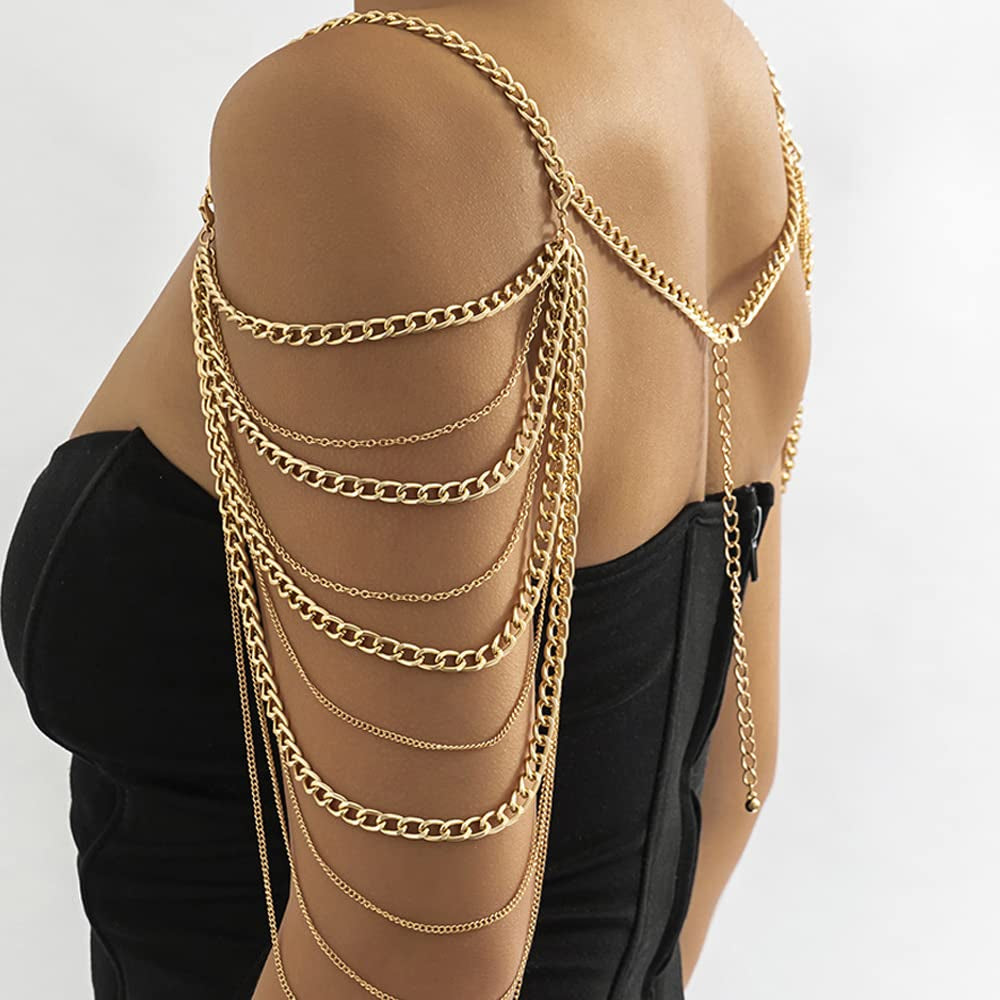 Missgrace Bride Women Shiny Statement Tassel Body Chain Jewelry Shawl Silver Gold Dainty Body Jewelry Layered Shoulder Chain Wedding Party Nightclub Body Accessories Jewelry for Women Bride (Gold) Apparel & Accessories > Jewelry > Body Jewelry Missgrace