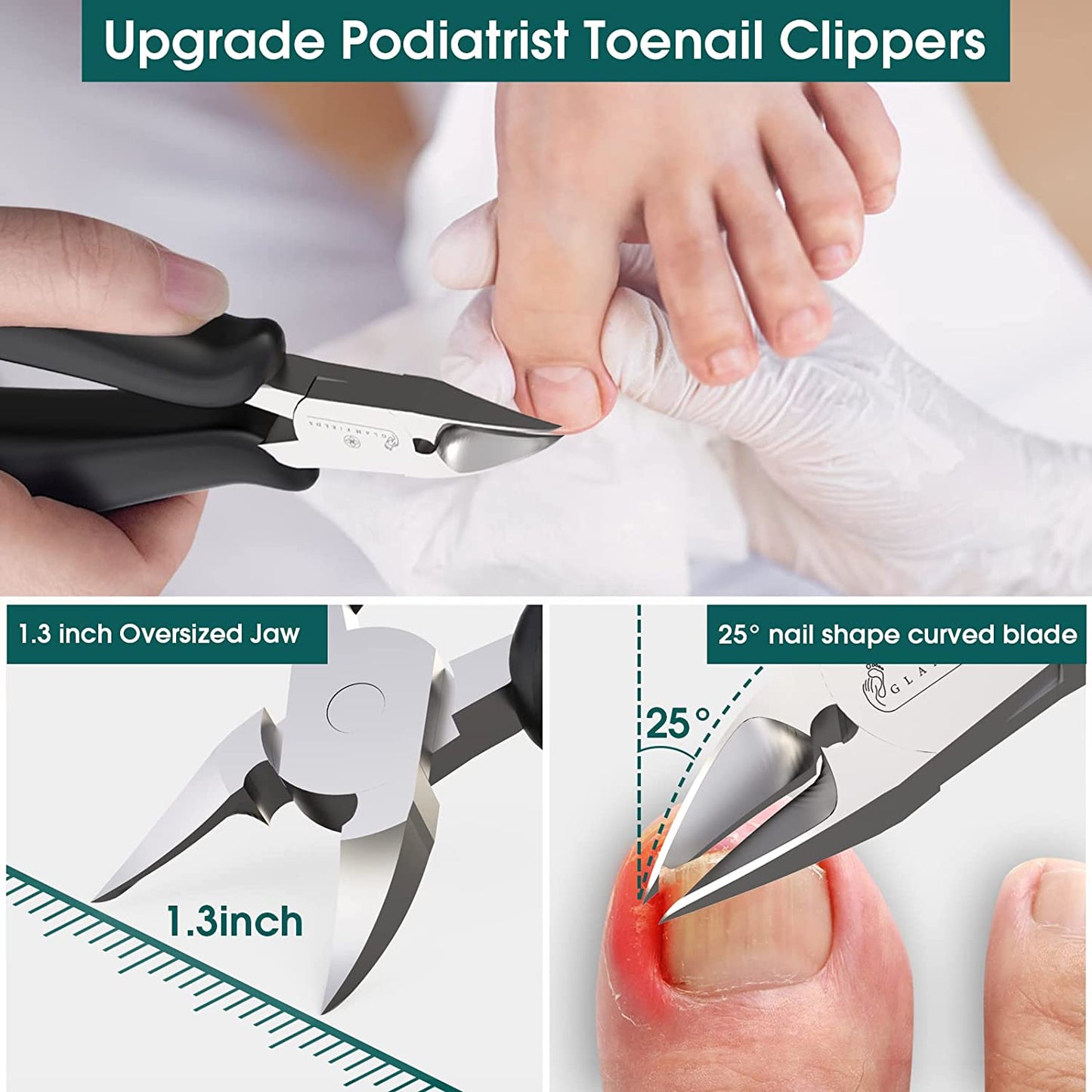 GLAMFIELDS Large Nail Clipper Set (8Pcs), Toe Nail Clippers for Thick Nails for Seniors, Ingrown Toenail, Paronychia, Big Toenail Clippers with Easy Grip Rubber Handle for Podiatrist/Adult /Men/ Women Health & Beauty > Personal Care > Cosmetics > Cosmetic Tools > Nail Tools GLAMFIELDS
