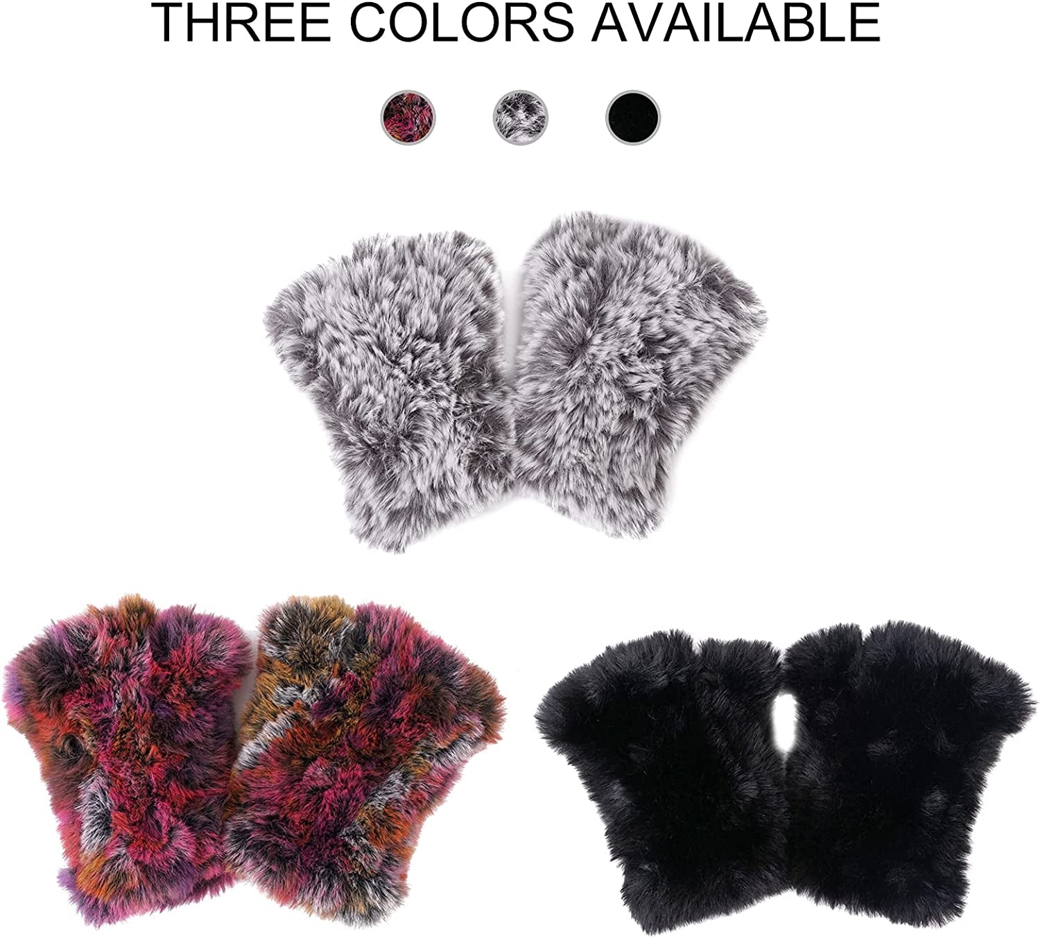 CECELORIA Women Faux Fur Fingerless Gloves - Soft Winter Gloves, Furry Gloves for Women Winter Warm Costume Accessories Apparel & Accessories > Clothing Accessories > Gloves & Mittens CECELORIA