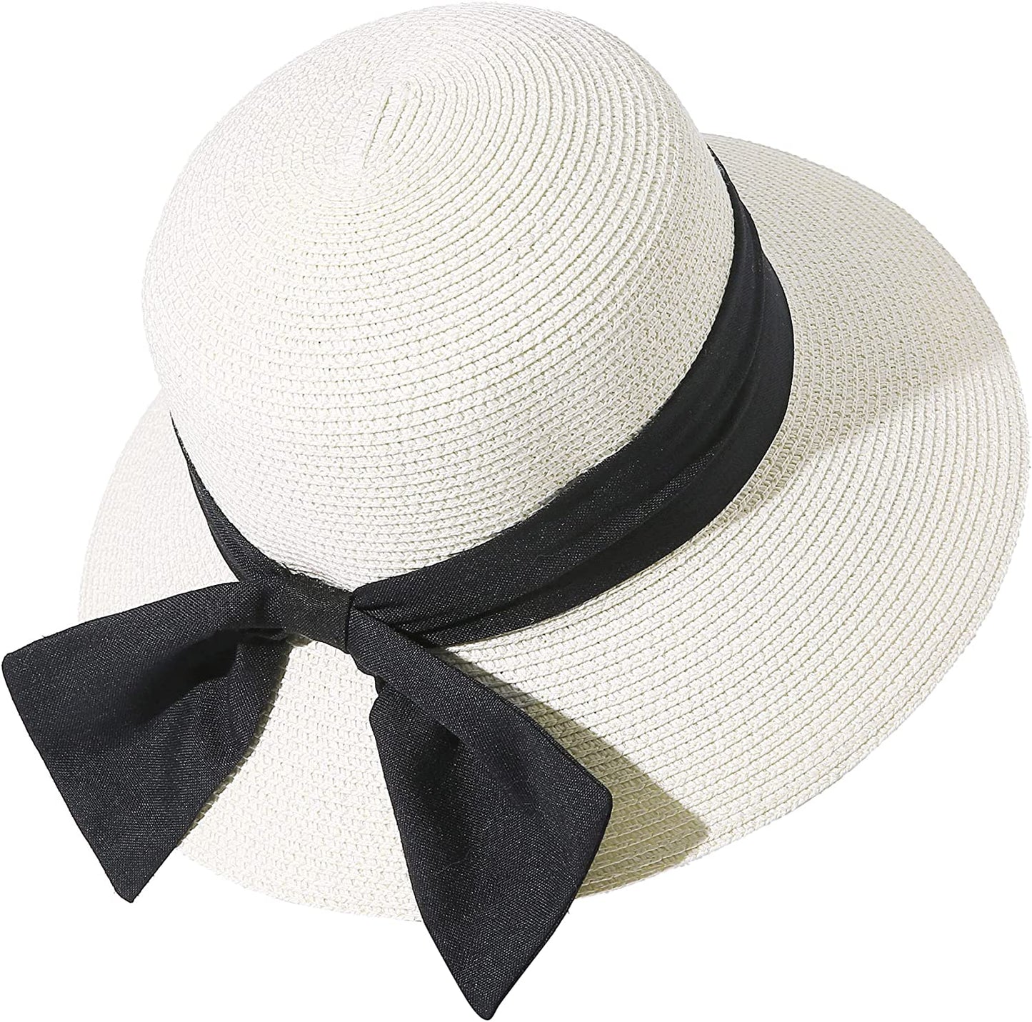 Lanzom Summer Sun Hats for Women Lady Wide Brim Straw Hat Beach Hat UPF Foldable Packable Cap for Travel Outdoor Apparel & Accessories > Clothing Accessories > Hats Lanzom White Medium