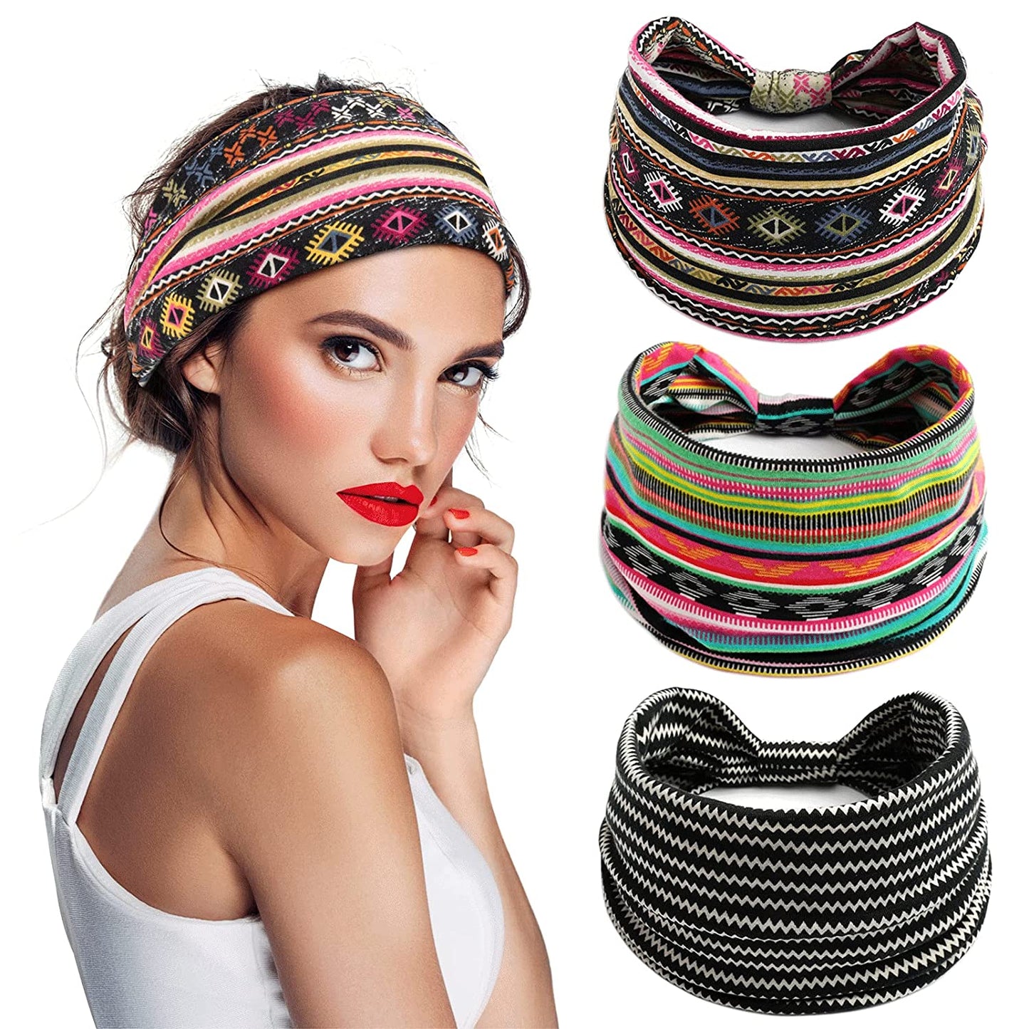 S&N Remille 3 Pack Wide Boho Headbands for Women and Girls, Elastic Turban Head Wrap Non-Slip Hair Bands for Sport Yoga and Running Headband Apparel & Accessories > Clothing Accessories > Bandanas & Headties S&N Remille Set-5