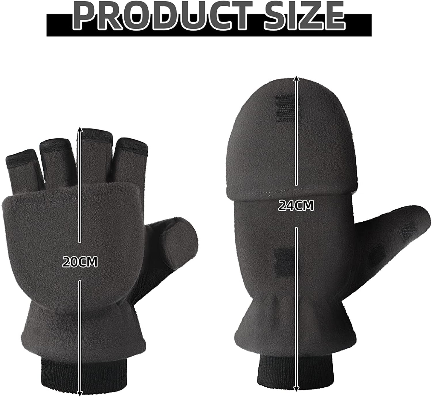 SATINIOR 2 Pairs Convertible Flip Top Mittens Fingerless Thermal Gloves Warm Winter Windproof Fleece Gloves for Men, Black, 20 Cm/ 7.87 Hes Apparel & Accessories > Clothing Accessories > Gloves & Mittens SATINIOR