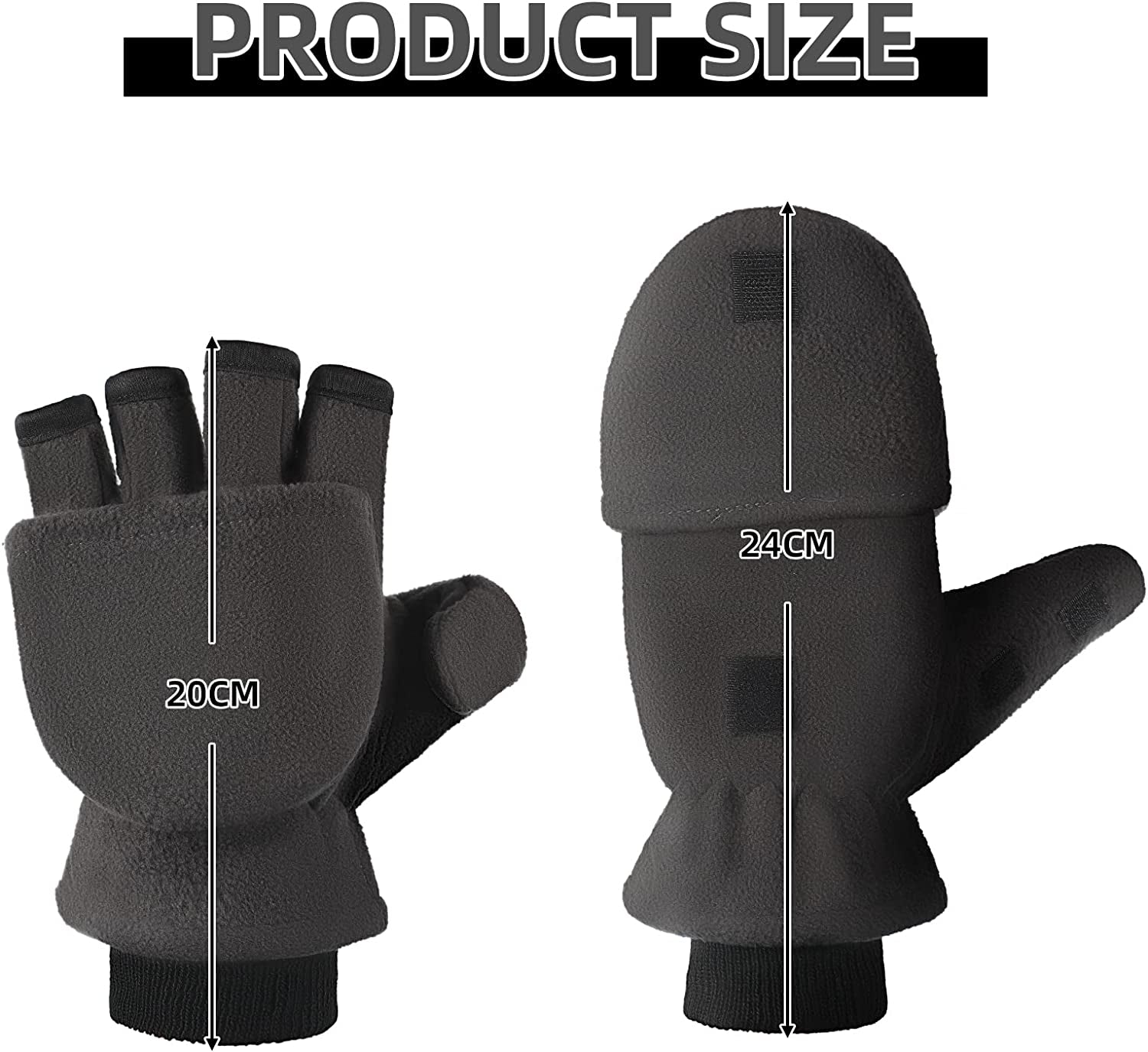 SATINIOR 2 Pairs Convertible Flip Top Mittens Fingerless Thermal Gloves Warm Winter Windproof Fleece Gloves for Men, Black, 20 Cm/ 7.87 Hes Apparel & Accessories > Clothing Accessories > Gloves & Mittens SATINIOR