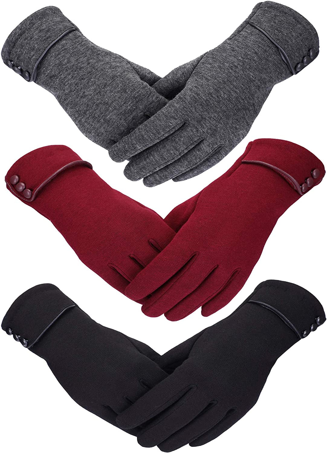 Patelai 3 Pairs Women Winter Gloves Warm Touchscreen Gloves Windproof Gloves for Women Girls Winter Using Apparel & Accessories > Clothing Accessories > Gloves & Mittens Patelai Black, Gray, Wine Red