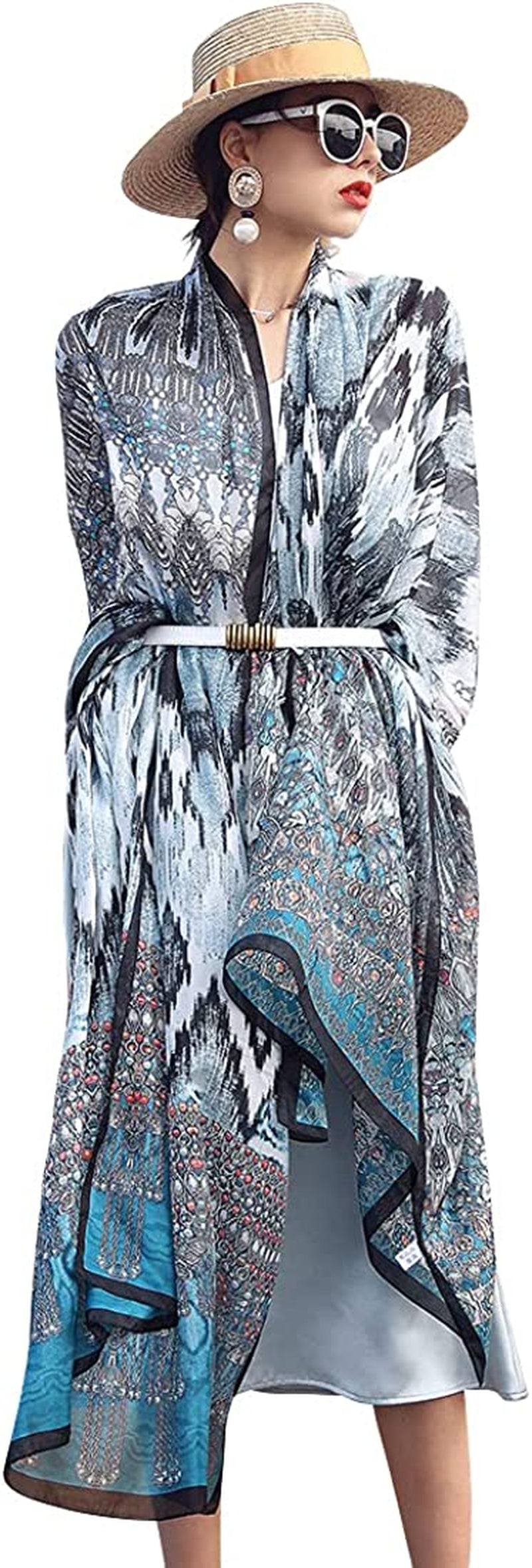 DANA XU Women'S Mulberry Satin Silk Fashion Summer Shawls Large Size Floral Scarf Oversize Soft Wraps for Evening Dresses Apparel & Accessories > Clothing Accessories > Scarves & Shawls DANA XU 29 Gray