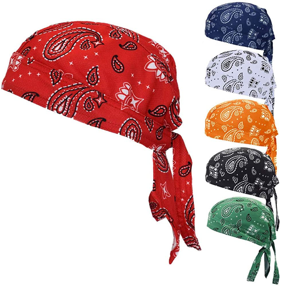 Sweat Wicking Doo Rag Cooling Dew Rag Helmet Liner Hat Large Motorcycle Head Wrap Bandana Skull Caps for Men and Women Apparel & Accessories > Clothing Accessories > Bandanas & Headties JHYWELL Paisley 6 Pack