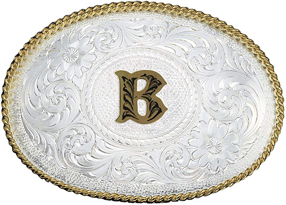 Montana Silversmiths Initial Letter Silver Engraved Gold Trim Western Belt Buckle Apparel & Accessories > Clothing Accessories > Belt Buckles Montana Silversmiths Initial B