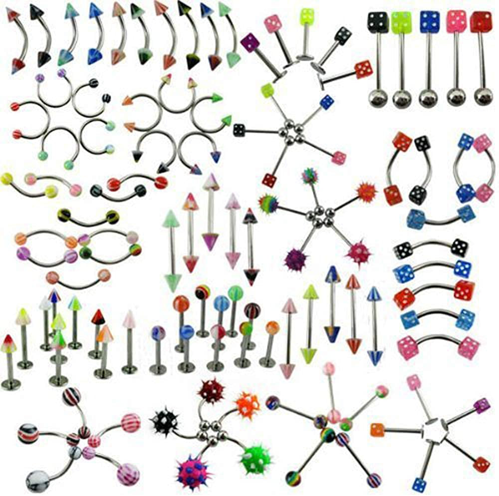 Crazypiercing Lot of 110PCS Body Jewelry Piercing Eyebrow Navel Belly Tongue Lip Bar Ring Apparel & Accessories > Jewelry > Body Jewelry CrazyPiercing