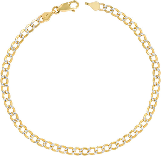 Nuragold 10K Yellow Gold 3.5Mm Cuban Chain Curb Link Diamond Cut Pave Two Tone Bracelet or Anklet, Womens Mens Lobster Clasp 7" 7.5" 8" 8.5" 9" Apparel & Accessories > Jewelry > Anklets NuraGold 8.5 Inches