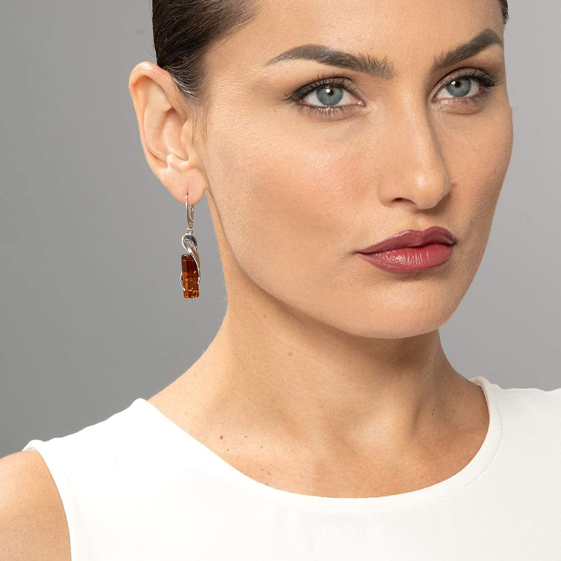 Peora Genuine Baltic Amber Cylindrical Design Pendant and Earrings Jewelry for Women in Sterling Silver Apparel & Accessories > Jewelry > Earrings Peora
