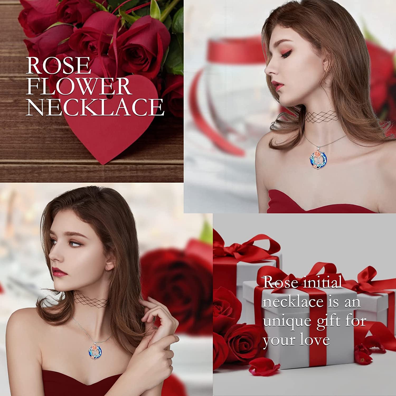 TOUPOP Christmas Gifts for Women 925 Sterling Silver Rose Necklaces A-Z Initial Letter Rose Flower Pendant Necklace with Circle Crystal Jewelry Birthday Valentine'S Day Gifts for Women Her Mom Wife Girlfriend Girls Apparel & Accessories > Jewelry > Necklaces TOUPOP
