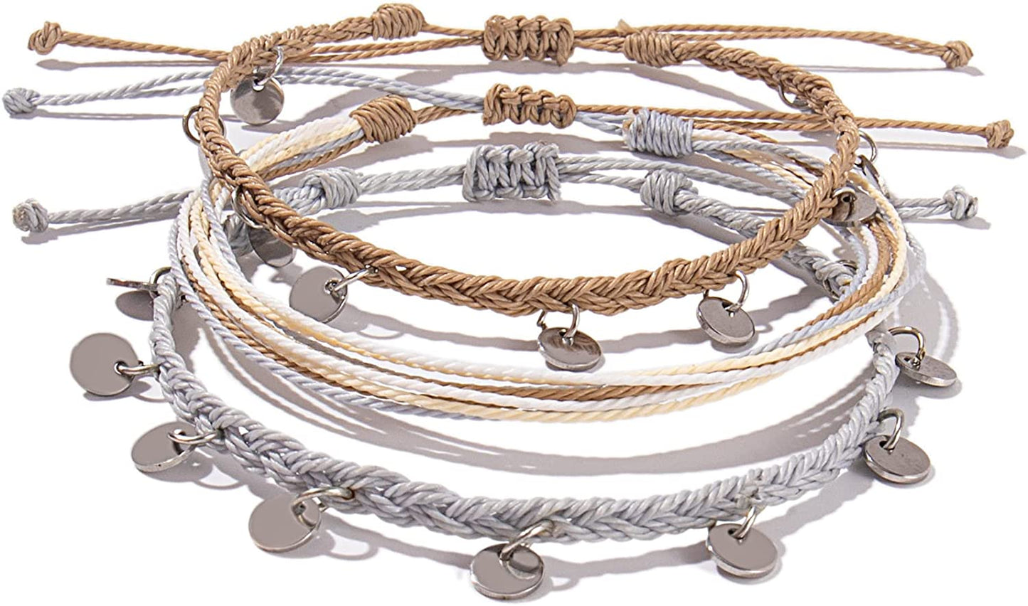 FANCY SHINY String Ankle Bracelets Waterproof Rope Anklets Braided Beach Boho Coin Anklets Cute Friendship Foot Jewelry for Women Teen Girls Apparel & Accessories > Jewelry > Anklets FANCY SHINY Sand/Grey