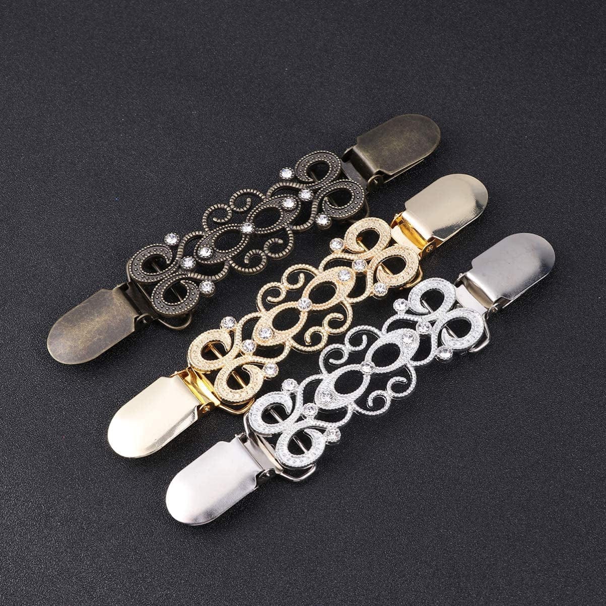 3PC Dress Clips Crystal Brooches Metal Brooch Bag Badge Lapel Pin Snowflake Scarves Buckle Elegant Scarf Ring Clip Clothing Ring Wrap Holder Clamp Silk Scarf Cape Clip Holder Clasp Shawl Chain Clip