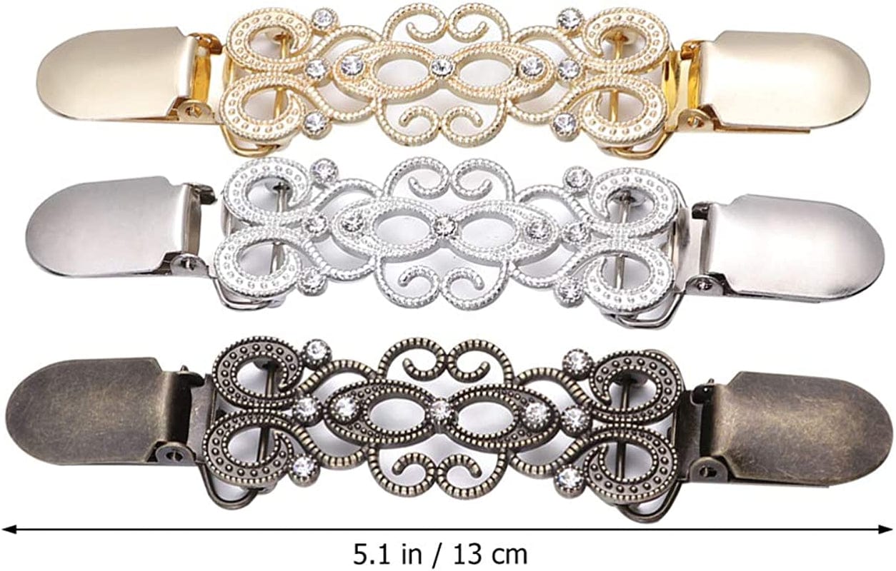 3PC Dress Clips Crystal Brooches Metal Brooch Bag Badge Lapel Pin Snowflake Scarves Buckle Elegant Scarf Ring Clip Clothing Ring Wrap Holder Clamp Silk Scarf Cape Clip Holder Clasp Shawl Chain Clip