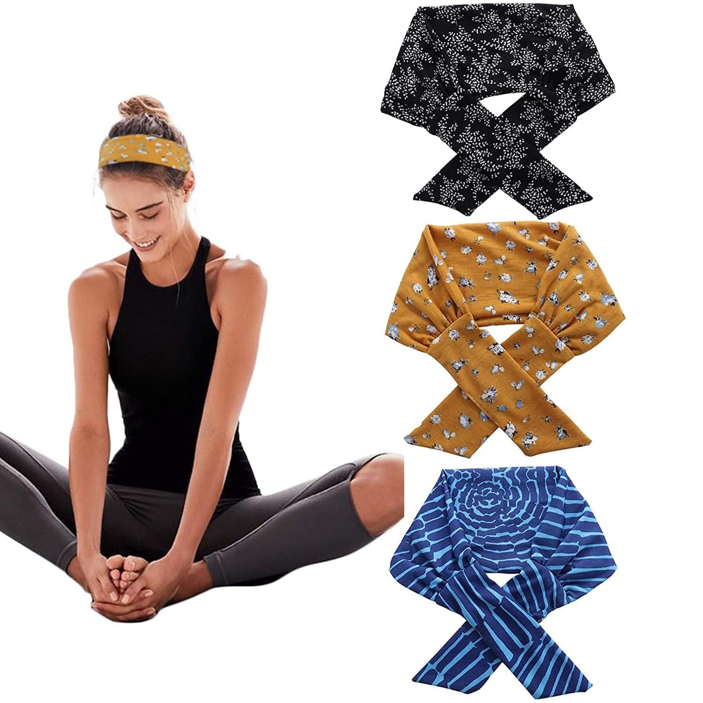 3PCS Adjustable Headband Knotted Hairband - Tie up Head Wrap Headband for Sports/Running/Yoga Apparel & Accessories > Clothing Accessories > Bandanas & Headties Molans Color-A