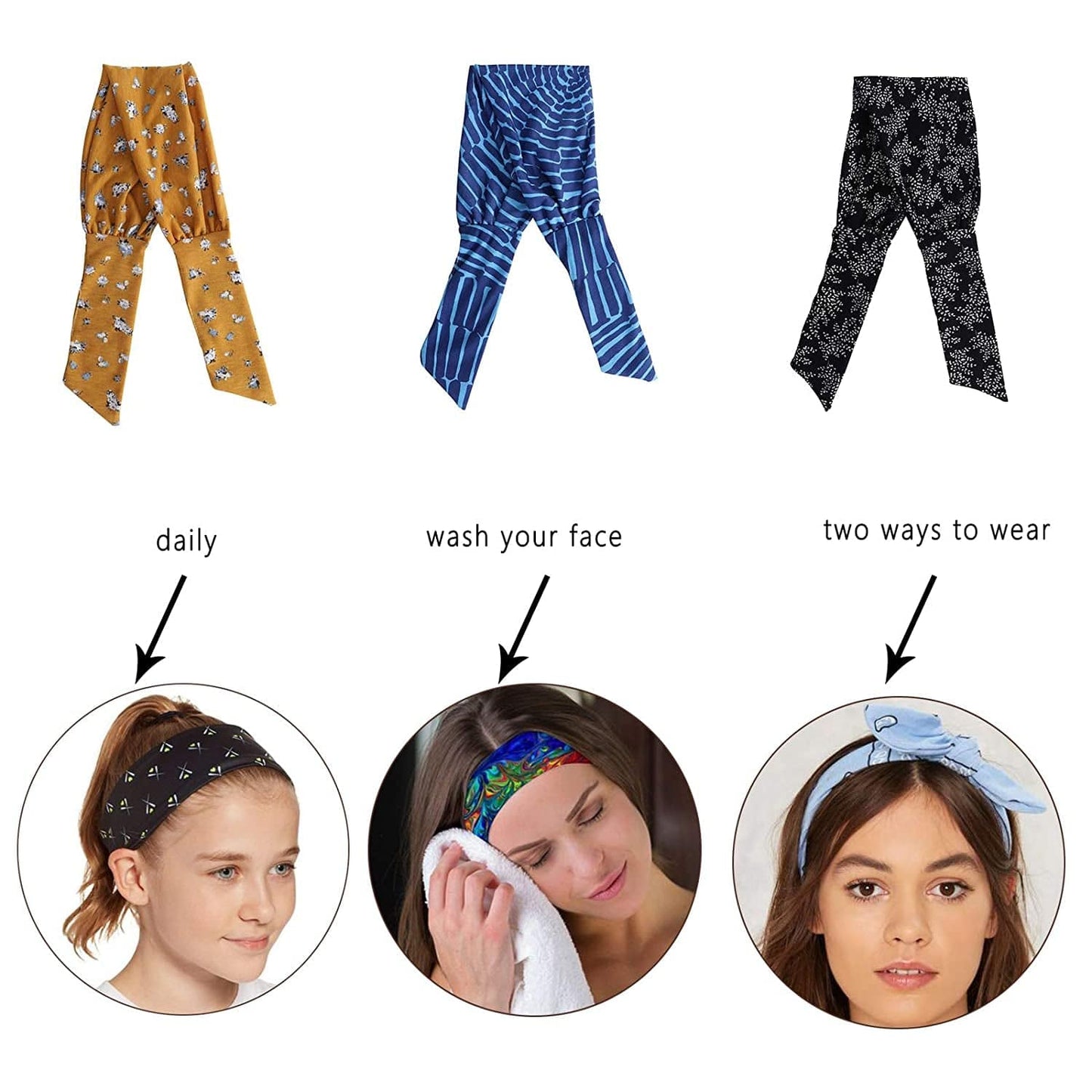 3PCS Adjustable Headband Knotted Hairband - Tie up Head Wrap Headband for Sports/Running/Yoga Apparel & Accessories > Clothing Accessories > Bandanas & Headties Molans