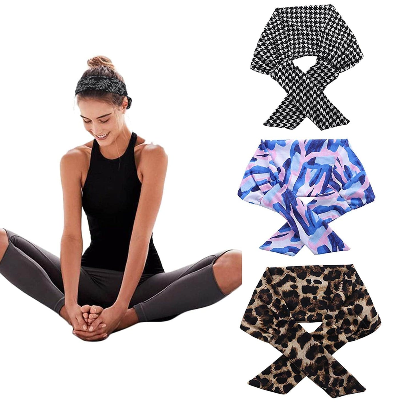 3PCS Adjustable Headband Knotted Hairband - Tie up Head Wrap Headband for Sports/Running/Yoga Apparel & Accessories > Clothing Accessories > Bandanas & Headties Molans Color-B