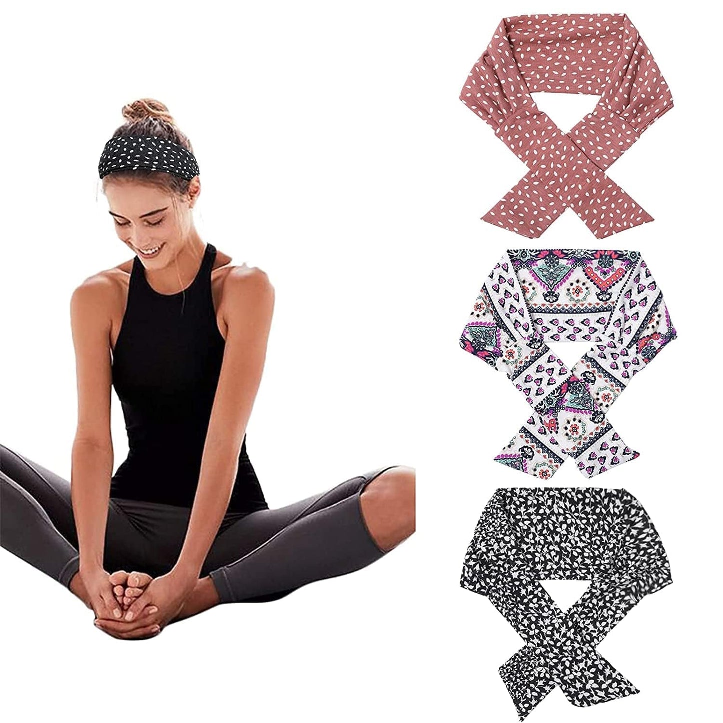 3PCS Adjustable Headband Knotted Hairband - Tie up Head Wrap Headband for Sports/Running/Yoga Apparel & Accessories > Clothing Accessories > Bandanas & Headties Molans Color-H