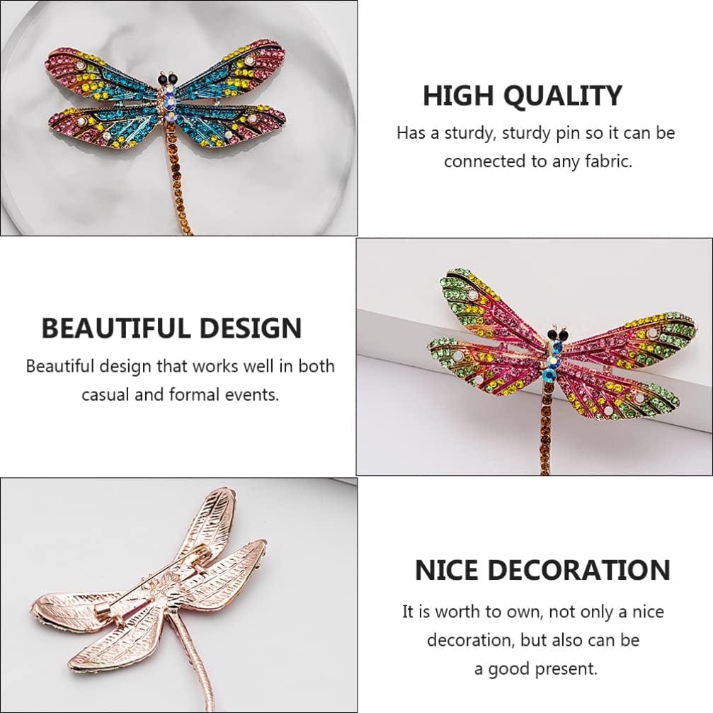 3Pcs Dragonfly Rhinestone Brooches Crystal Animal Brooch Pins Colorful Enamel Insect Lapel Pin for Clothes Bag Hat Wedding Decoration