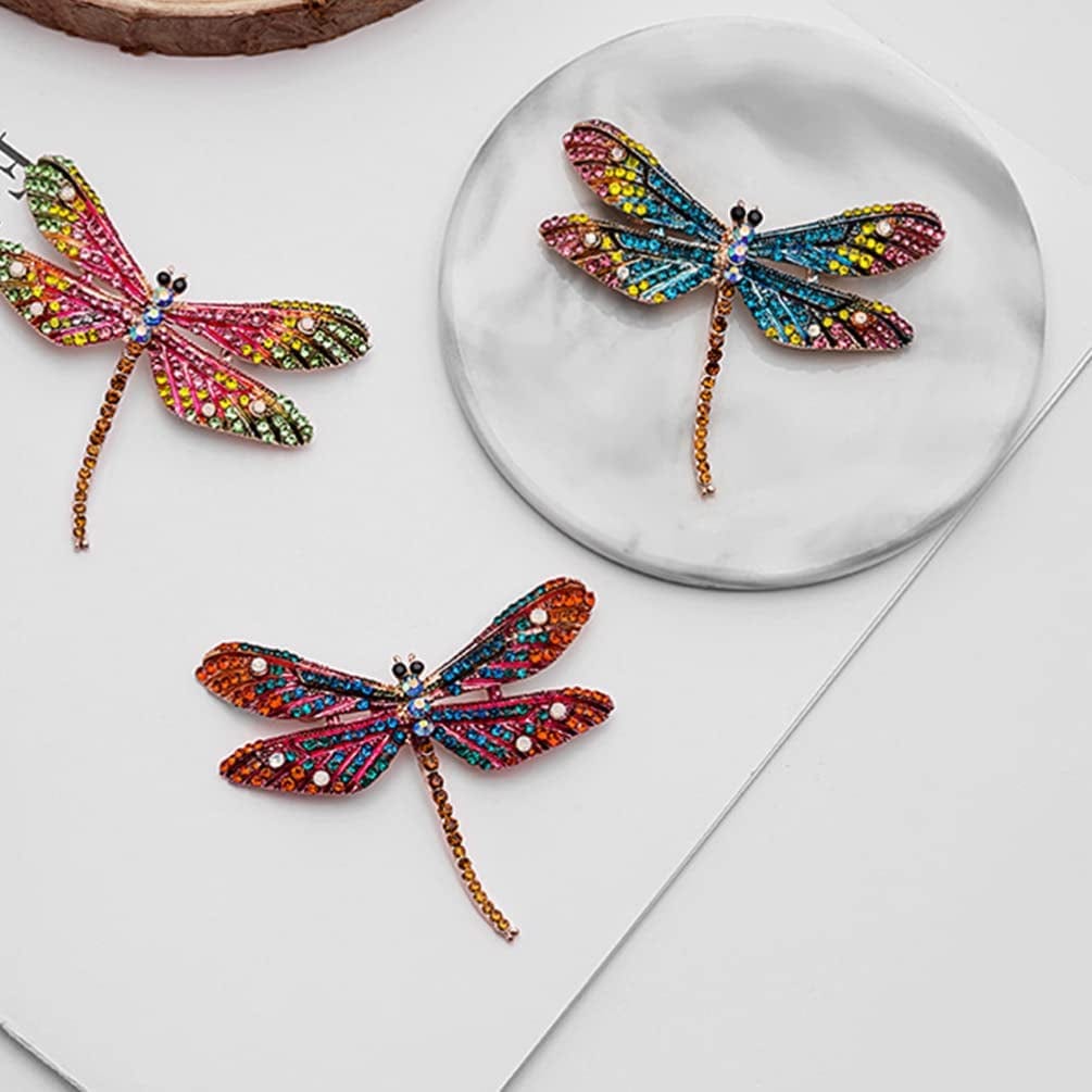 3Pcs Dragonfly Rhinestone Brooches Crystal Animal Brooch Pins Colorful Enamel Insect Lapel Pin for Clothes Bag Hat Wedding Decoration