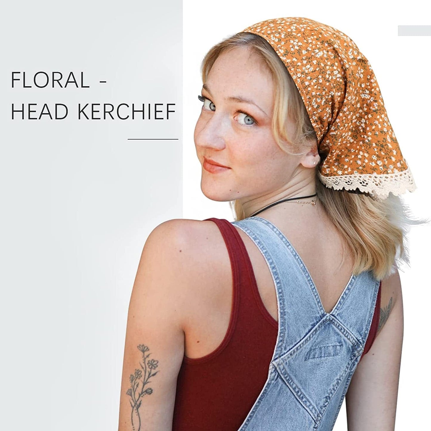 3Pcs Floral Hair Bandanas Chiffon Head Kerchief for Women Girls Boho Hair Scarf Headband Bandana Daisy Lace Head Scarf (Lace Trim Floral(Yellow/Black/Beige)) Apparel & Accessories > Clothing Accessories > Bandanas & Headties AWAYTR