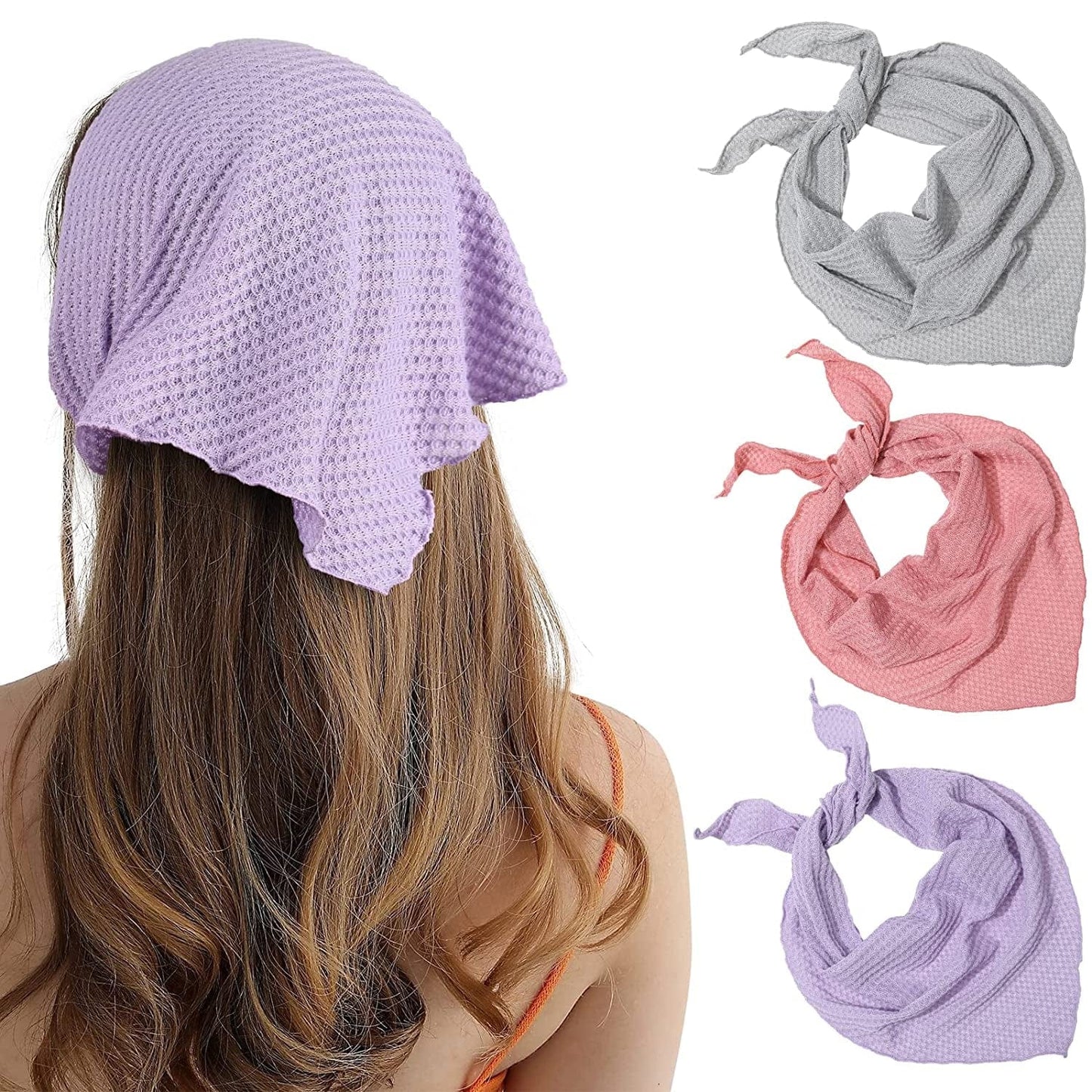 3Pcs Floral Hair Bandanas Chiffon Head Kerchief for Women Girls Boho Hair Scarf Headband Bandana Daisy Lace Head Scarf (Lace Trim Floral(Yellow/Black/Beige)) Apparel & Accessories > Clothing Accessories > Bandanas & Headties AWAYTR Solid Color(grey/purple/pink)