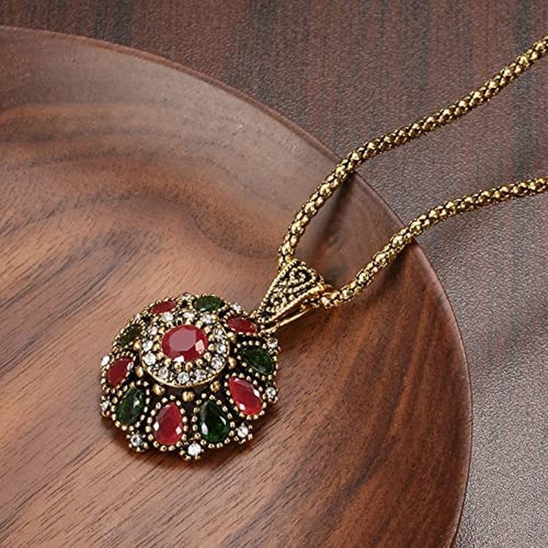 3Pcs Jewelry Sets Ethnic Bride Crystal Flower Antique Gold Color Necklace Earrings Ring Sets for Women Boho Jewelry