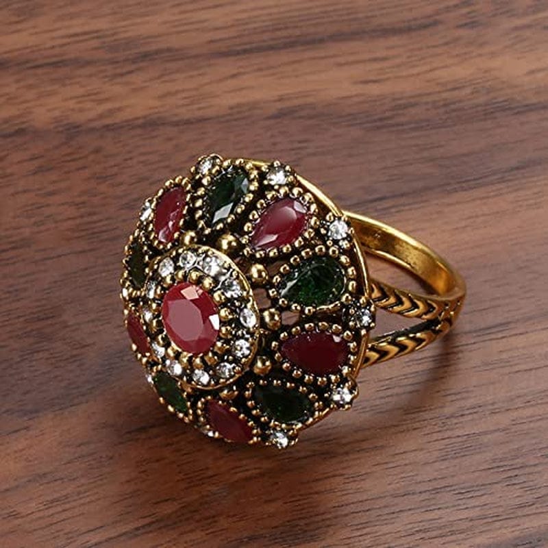 3Pcs Jewelry Sets Ethnic Bride Crystal Flower Antique Gold Color Necklace Earrings Ring Sets for Women Boho Jewelry
