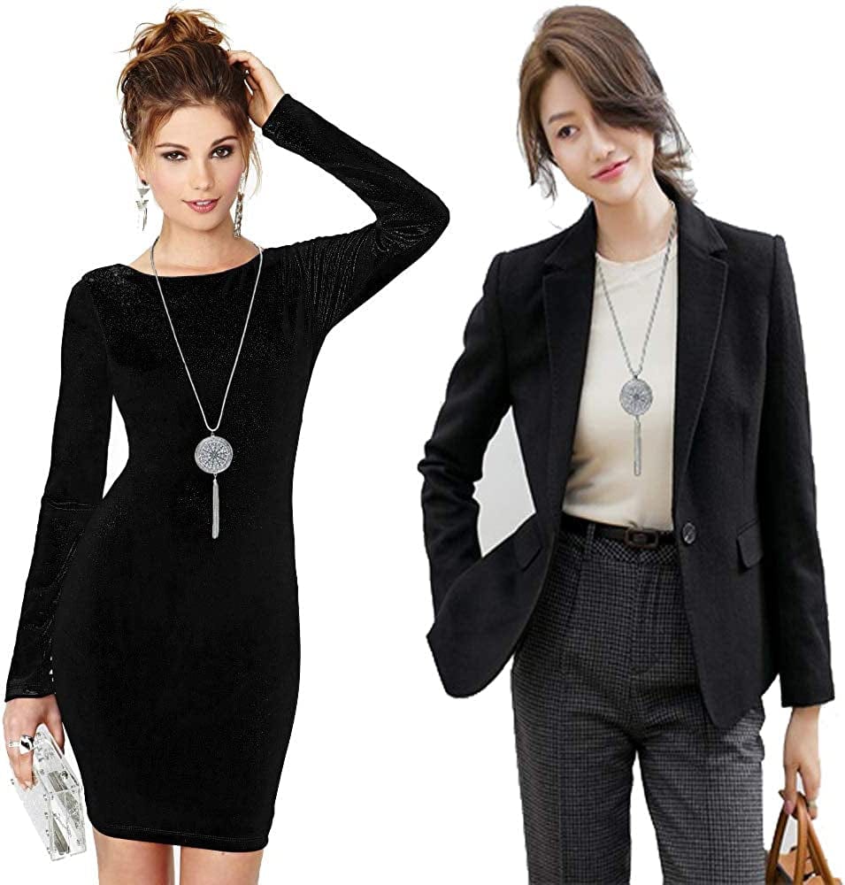 3PCS Long Pendant Necklaces for Women Knot Disk Circle Tassel Statement Sweater Necklace Set