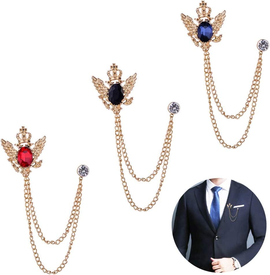 3PCS Men'S Brooch Suit Pin Badge with Chains Brooch Buckle Chain Collar Lapel Pin for Men Shirt Collar Pin Chain Brooch Decoration Metal Brooch Pin Clips for Women Suit Tuxedo Tie Hat Scarf