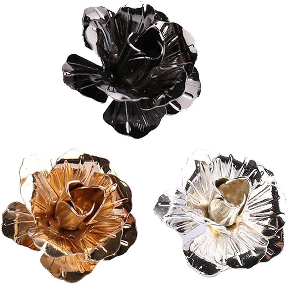 3PCS Men'S Rose Golden Flower Lapel Stick Brooch Pins for Sui,Black/Sliver/Gold 3pcs-3 Colors