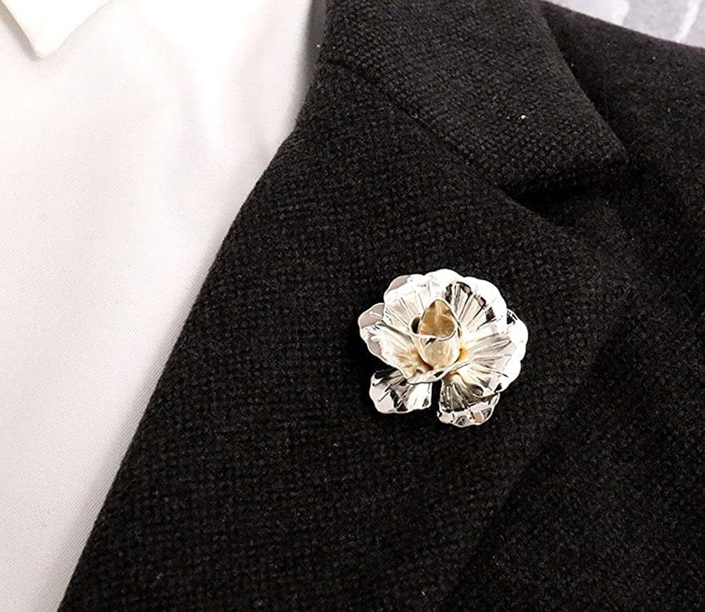 3PCS Men'S Rose Golden Flower Lapel Stick Brooch Pins for Sui,Black/Sliver/Gold