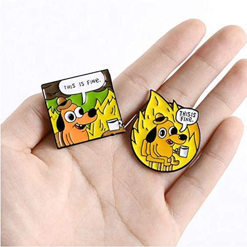 3Pcs THIS IS FINE Enamel Pins Custom Cartoon Dog Brooches Lapel Pin Shirt Bag Funny Animal Badge Jewelry Gift Fans Friends