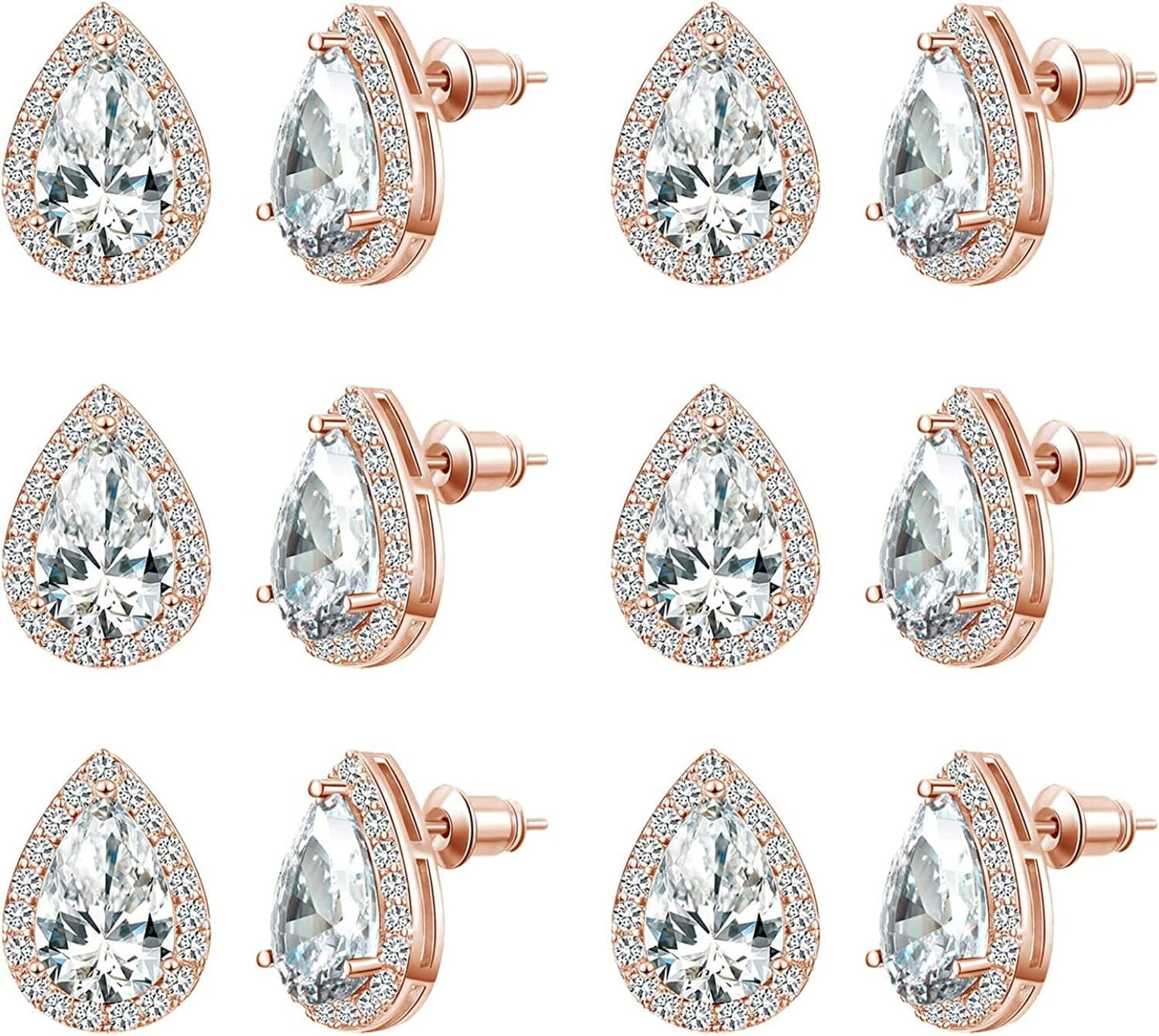 4/6 Pairs Bridesmaids Earrings Classic Cubic Zirconia Teardrop Stud Earrings for Women Girls I Couldn’T Tie a Knot without You Brides Bridesmaids Proposal Wedding Jewelry Gifts C-rose gold(set of 6)