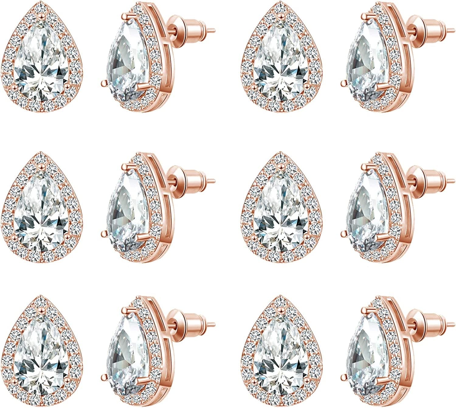 4/6 Pairs Bridesmaids Earrings Classic Cubic Zirconia Teardrop Stud Earrings for Women Girls I Couldn’T Tie a Knot without You Brides Bridesmaids Proposal Wedding Jewelry Gifts C-rose gold(set of 6)