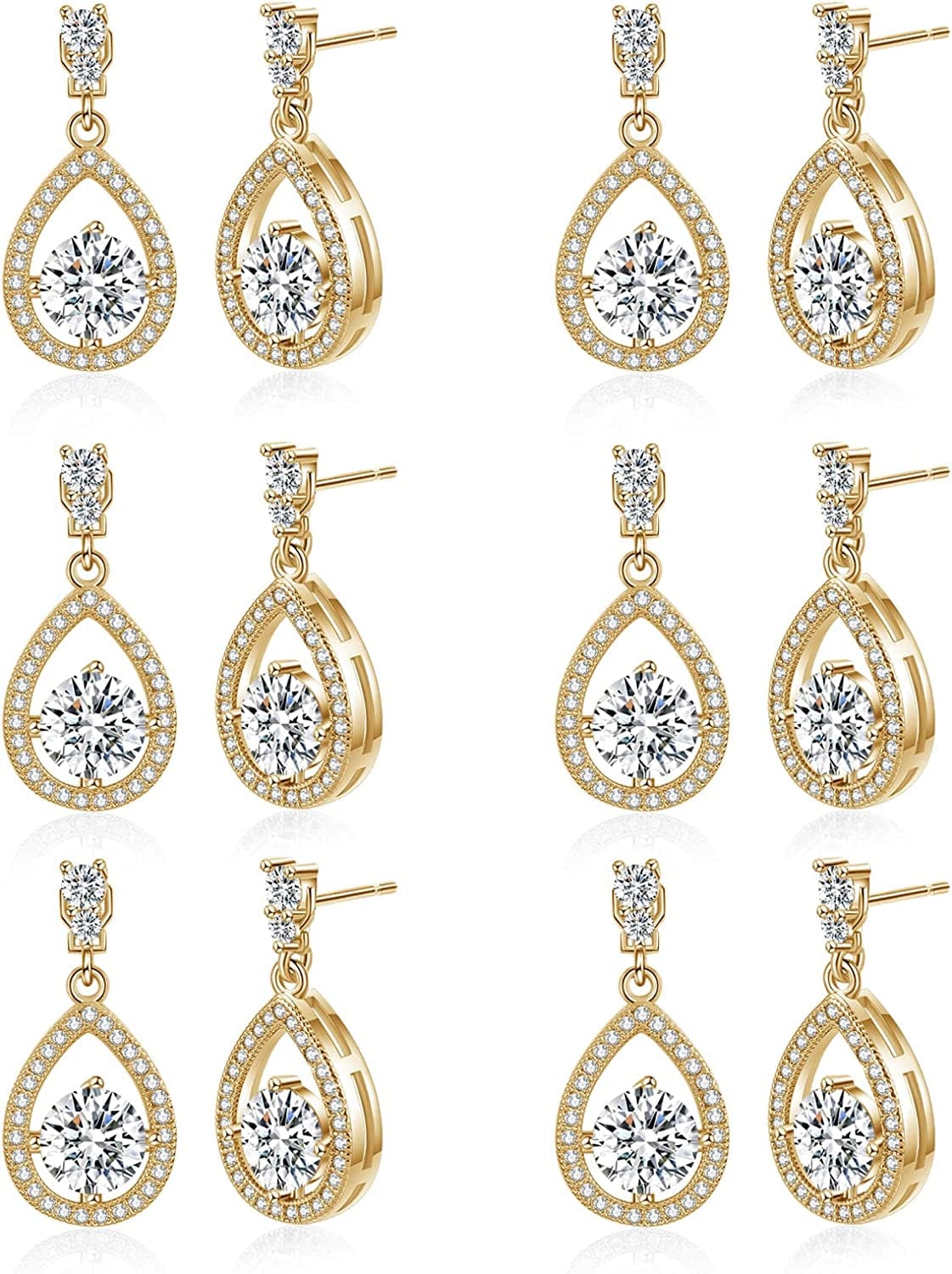 4/6 Pairs Bridesmaids Earrings Classic Cubic Zirconia Teardrop Stud Earrings for Women Girls I Couldn’T Tie a Knot without You Brides Bridesmaids Proposal Wedding Jewelry Gifts Teardrop Earring2-Gold set of 6