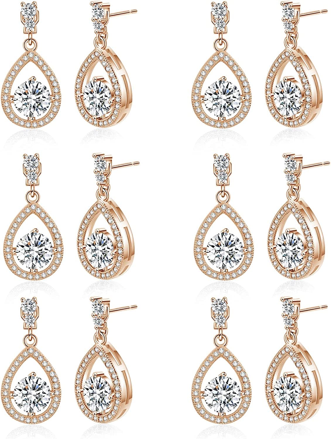 4/6 Pairs Bridesmaids Earrings Classic Cubic Zirconia Teardrop Stud Earrings for Women Girls I Couldn’T Tie a Knot without You Brides Bridesmaids Proposal Wedding Jewelry Gifts Teardrop Earring2-Rose gold set of 6