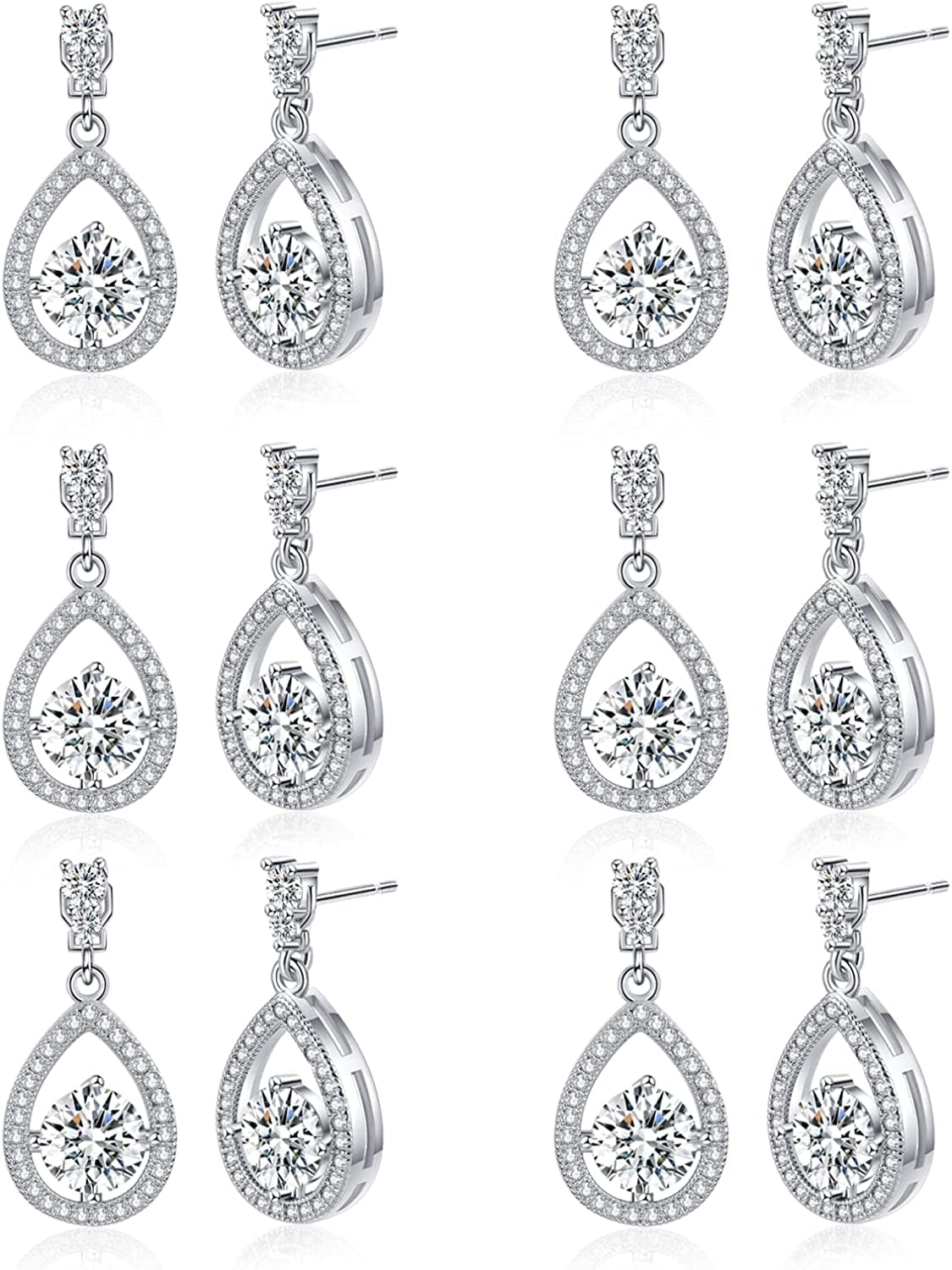 4/6 Pairs Bridesmaids Earrings Classic Cubic Zirconia Teardrop Stud Earrings for Women Girls I Couldn’T Tie a Knot without You Brides Bridesmaids Proposal Wedding Jewelry Gifts Teardrop Earring2-Silver set of 6