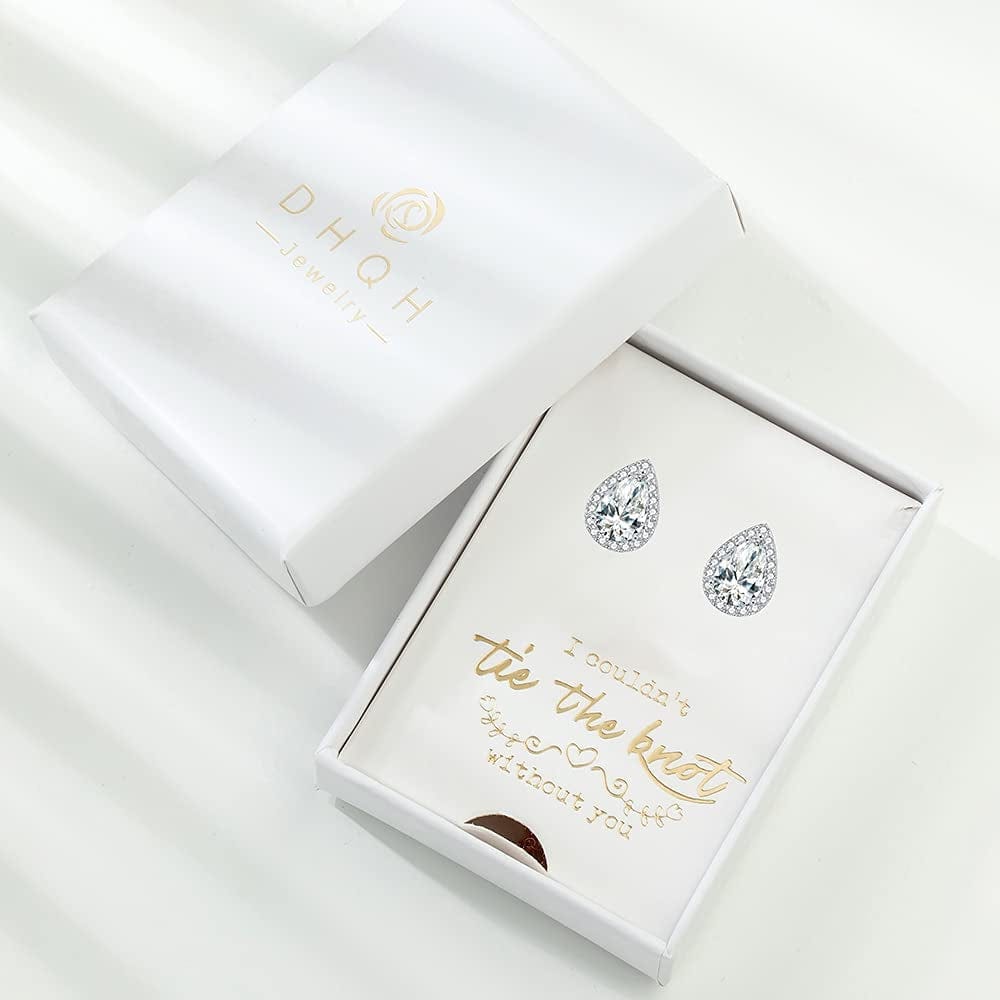 4/6 Pairs Bridesmaids Earrings Classic Cubic Zirconia Teardrop Stud Earrings for Women Girls I Couldn’T Tie a Knot without You Brides Bridesmaids Proposal Wedding Jewelry Gifts