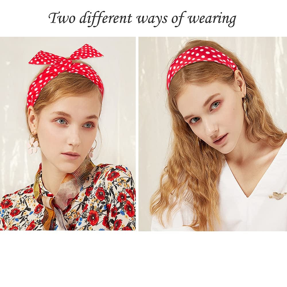 4 Pack Bandanas for Women, Wire Headband Retro Bowknot Polka Dot Wire Hair Holders Red Hairband, 4 Pieces Apparel & Accessories > Clothing Accessories > Bandanas & Headties AHONEY